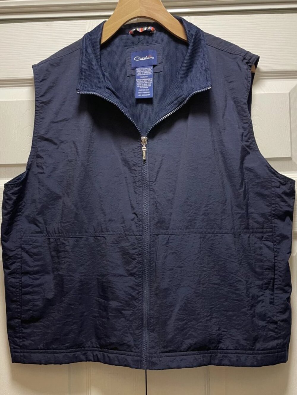 Vintage Catalina Navy Blue Full Zip Windbreaker Vest XL Lightweight Nylon Unisex